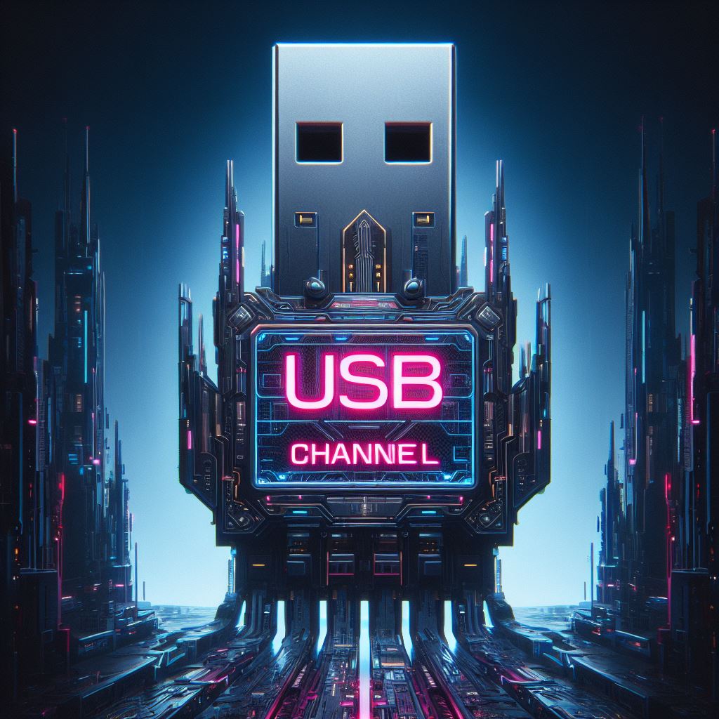 En esta foto con temática ciberpunk el nombre de Canal USB lo generó en inglés siempre. Imagen: Generador de imágenes de Bing