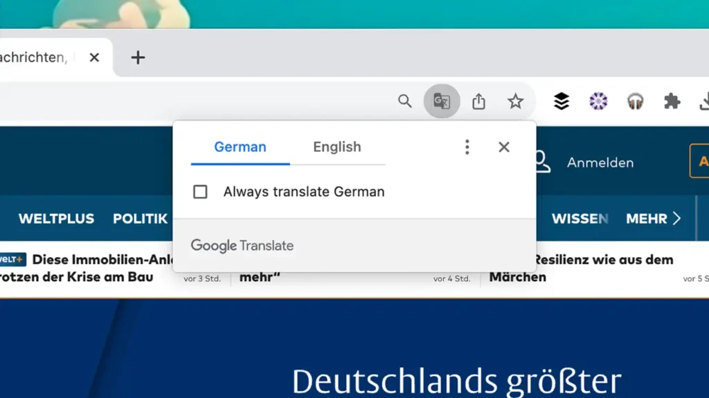 El mensaje de traducir aparece en Chrome