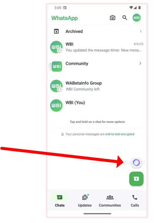 El nuevo botón del chatbot de IA en WhatsApp.