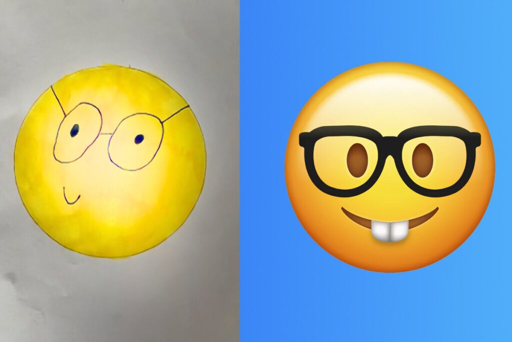 Teddy dibujó a Apple cómo cree que debería ser el nuevo emoji nerd. 