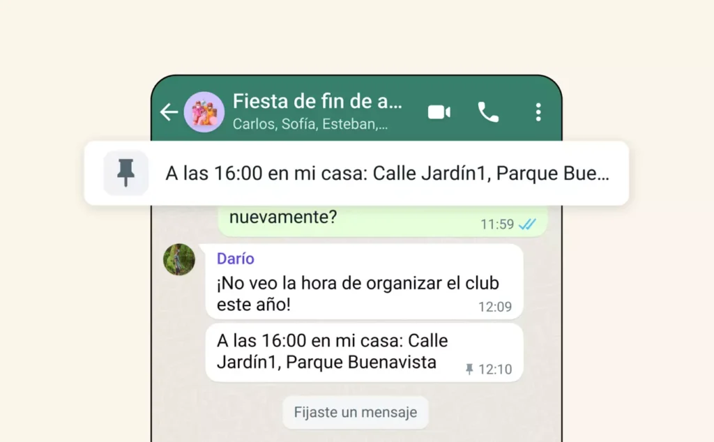 Así luce un mensaje fijado en WhatsApp