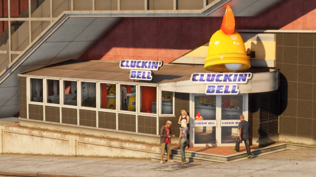 Cluckin' Bell es una marca ficticia de restaurantes de comida rápida al que tienen acceso los jugadores en GTA.