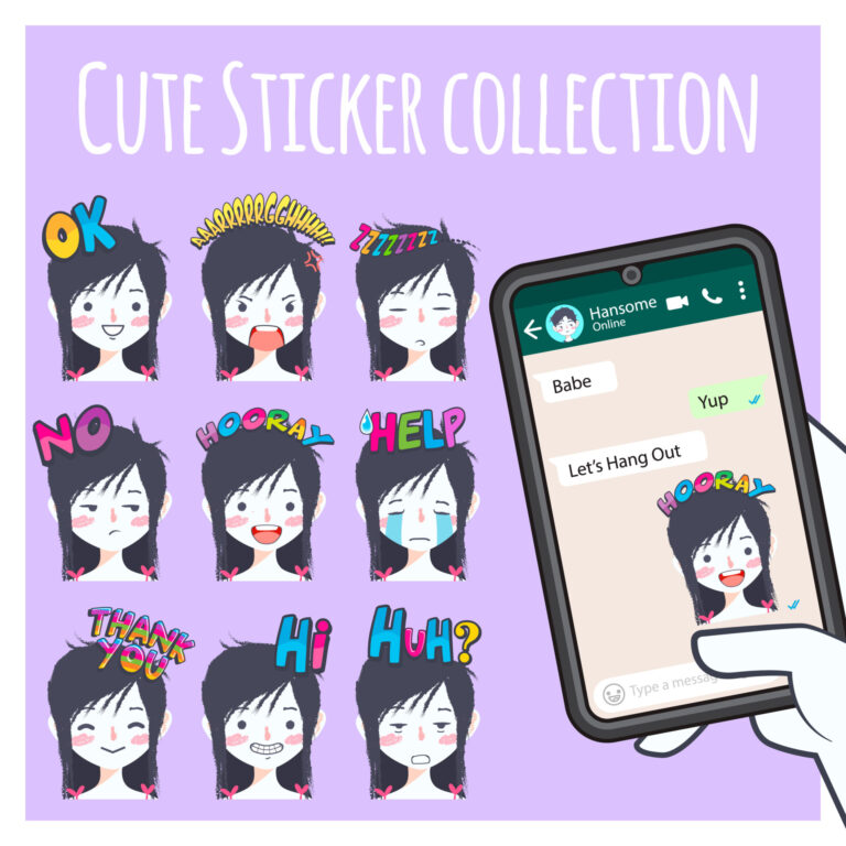 vector-cute-girl-emoji-sticker-collection